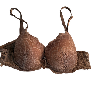 Brown/Purple Lace Overlay Bra Size 36B Push-up Unknown Brand Underwire